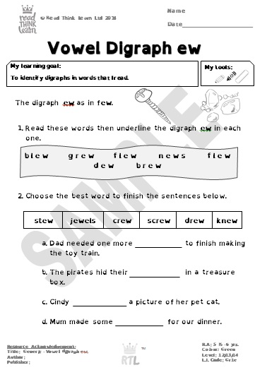 Generic – Vowel Digraph ew – Read Think Learn