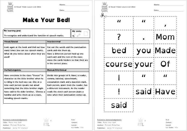 make your bed speech lesson plan